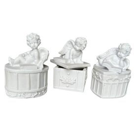 Bonbonier fekvő angyalka fehér 6x6x8,5cm választható