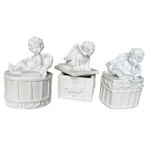 Bonbonier fekvő angyalka fehér 6x6x8,5cm választható