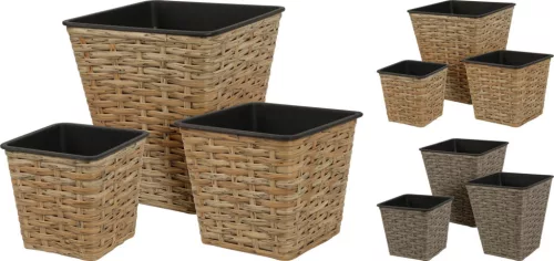Rattan virágcserép szett 3db-os négyzet alakú