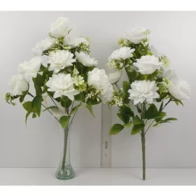   Selyem rózsa/dália csokor 9 ágú féloldalas fehér-krém 49cm