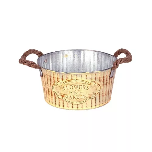 Bádog tál kötél füllel krém 18x9cm (Andretta)