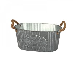  Ovális bádog tál kötél füllel antikolt szürke 18,5x11,5x9cm (Andretta)
