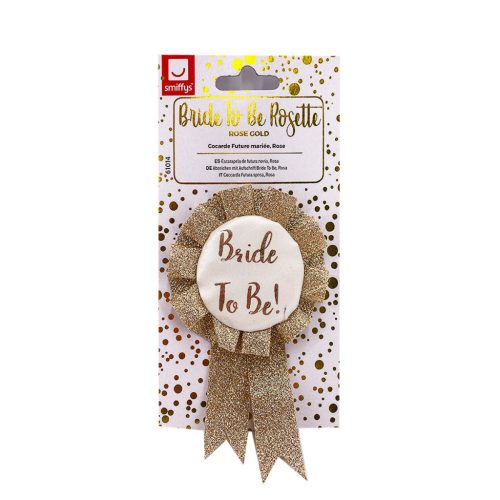 Kitűző lánybúcsú Bride to be 9x14cm csillámos arany