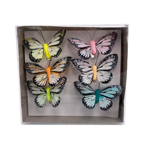 Csipeszes pillangó 7x5cm csillámos 6db-os