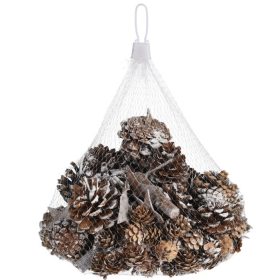 Havas hatású tobozok és fakéreg dekorációs zsákban