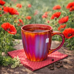 Kerámia bögre gyöngyházfényű mázzal piros 9x10cm