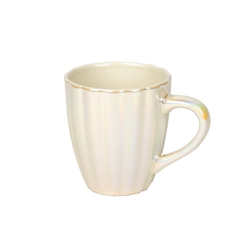 Kerámia bögre gyöngyházfényű mázzal fehér 9x10cm