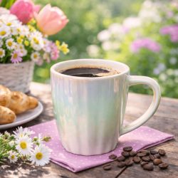 Kerámia bögre gyöngyházfényű mázzal fehér 9x10cm