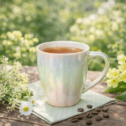 Kerámia bögre gyöngyházfényű mázzal mentazöld 9x10cm